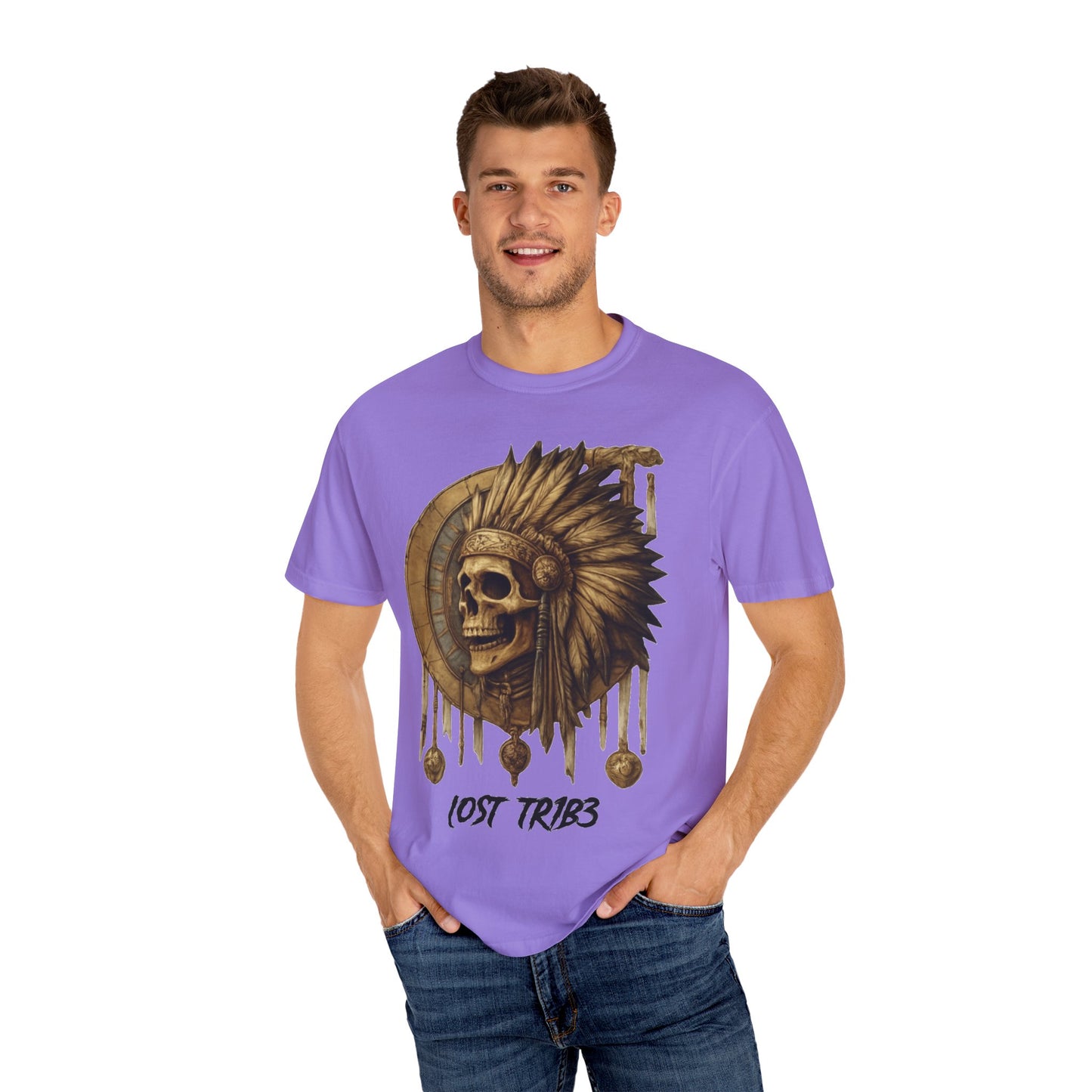 Unisex Garment-Dyed T-Shirt - 'Lost Tribe' Skull Design