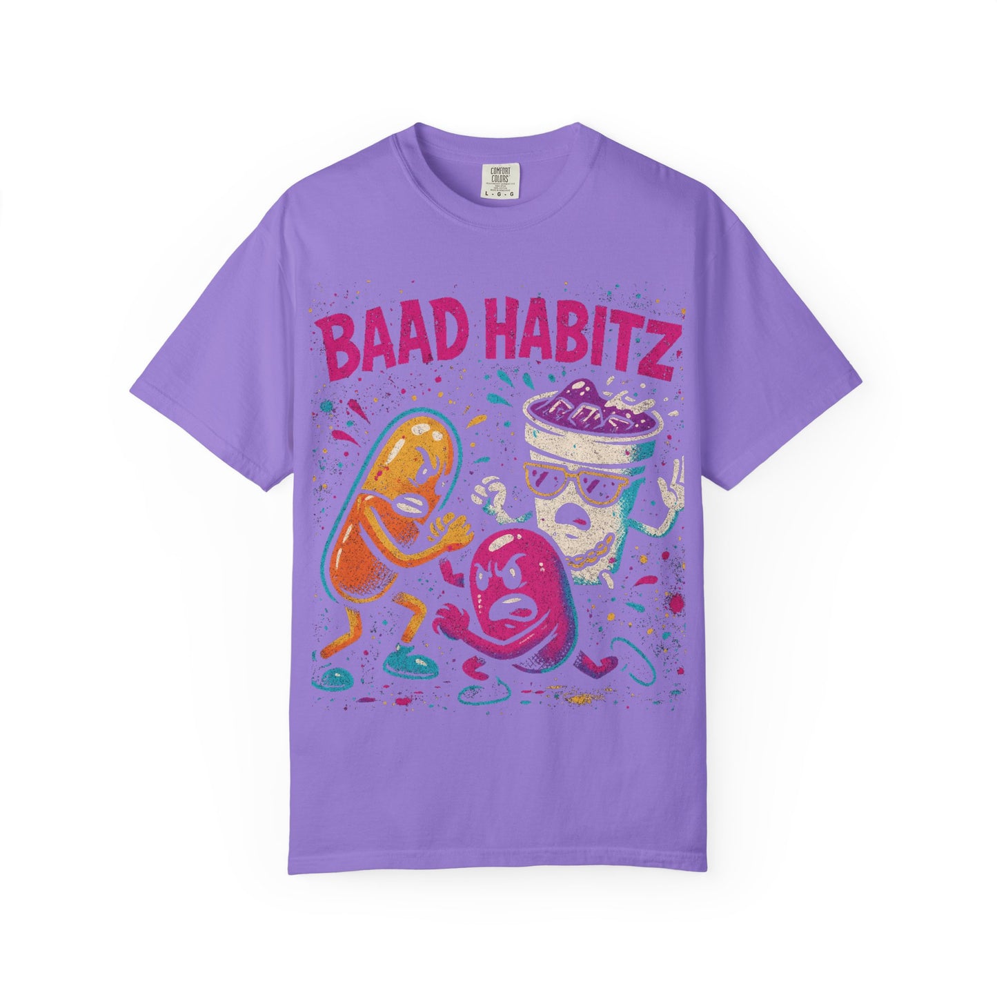 Unisex Garment-Dyed T-Shirt with 'Baad Habitz' Graphic - Fun, Playful Design for Casual Wear