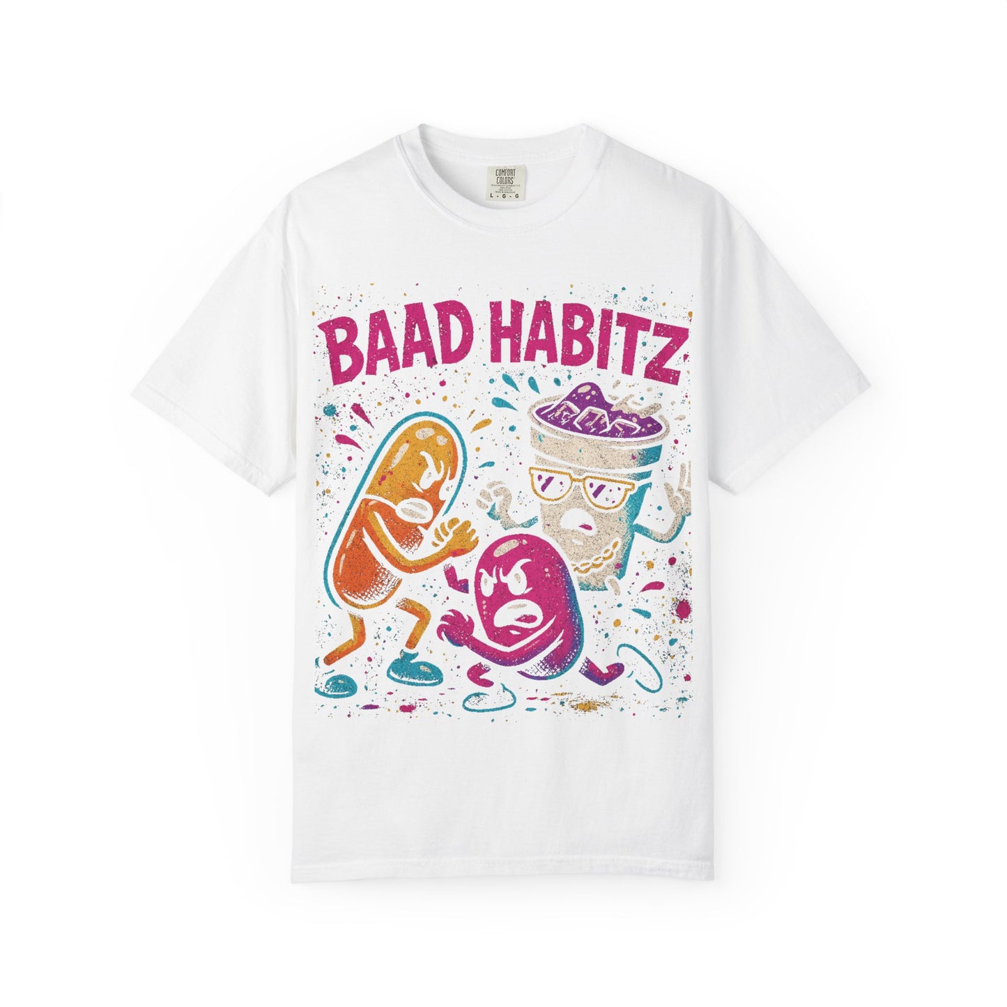 Unisex Garment-Dyed T-Shirt with 'Baad Habitz' Graphic - Fun, Playful Design for Casual Wear
