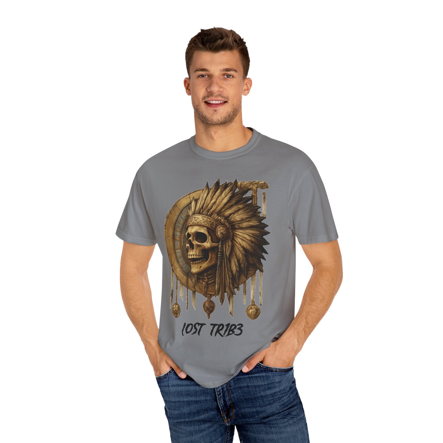Unisex Garment-Dyed T-Shirt - 'Lost Tribe' Skull Design
