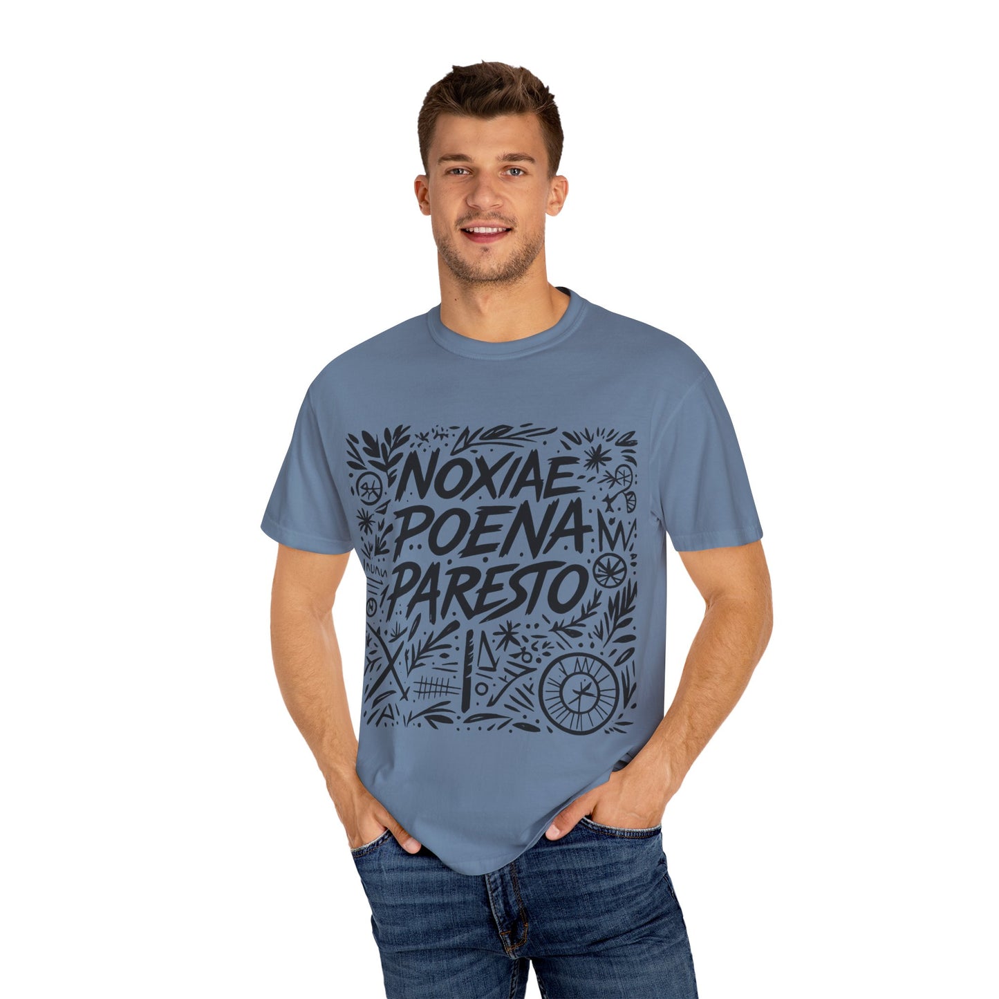 Garment-Dyed Unisex T-Shirt - Noxiae Poena Paresto with Apple Design