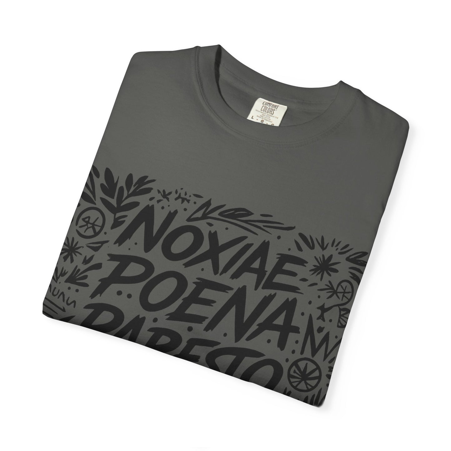 Garment-Dyed Unisex T-Shirt - Noxiae Poena Paresto with Apple Design