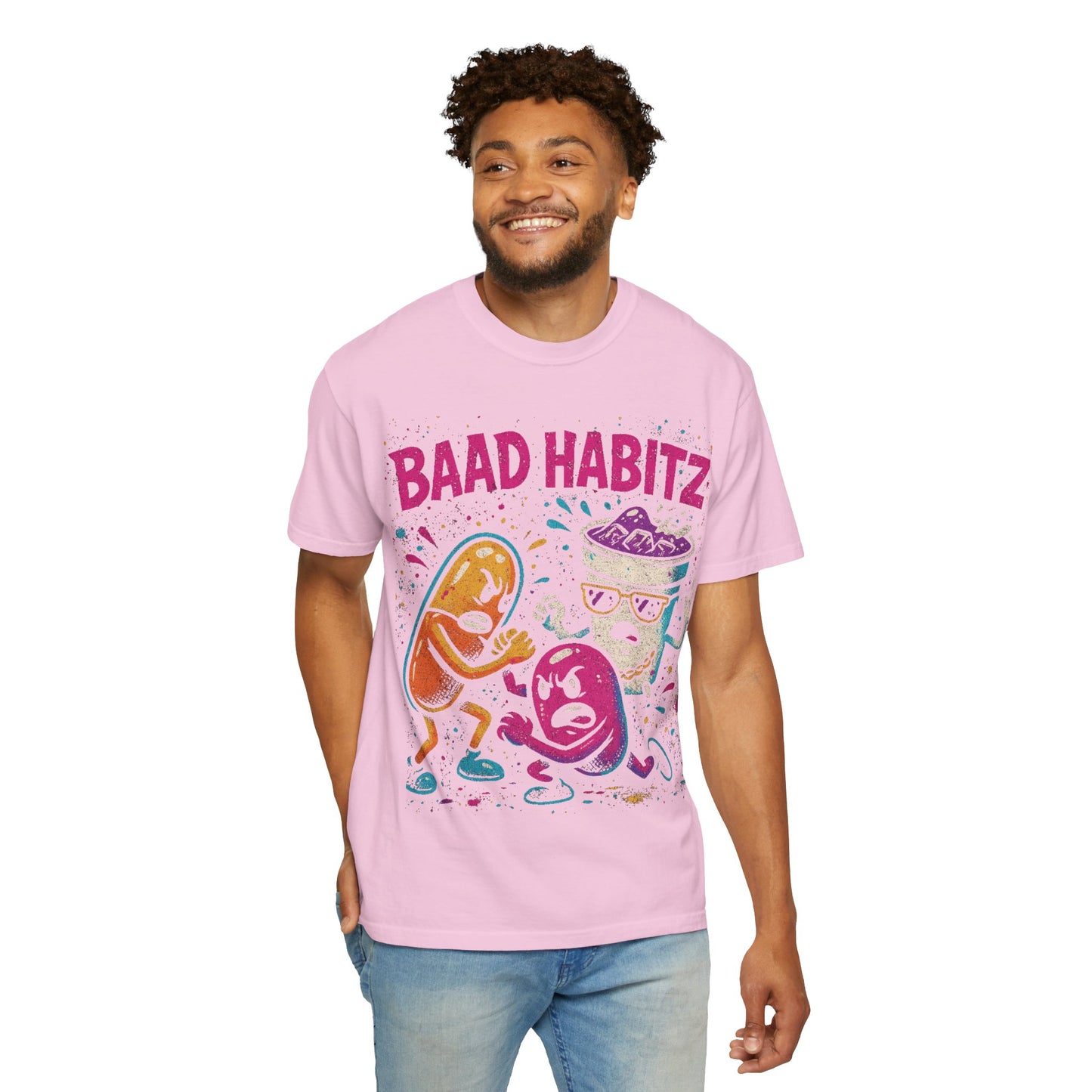 Unisex Garment-Dyed T-Shirt with 'Baad Habitz' Graphic - Fun, Playful Design for Casual Wear