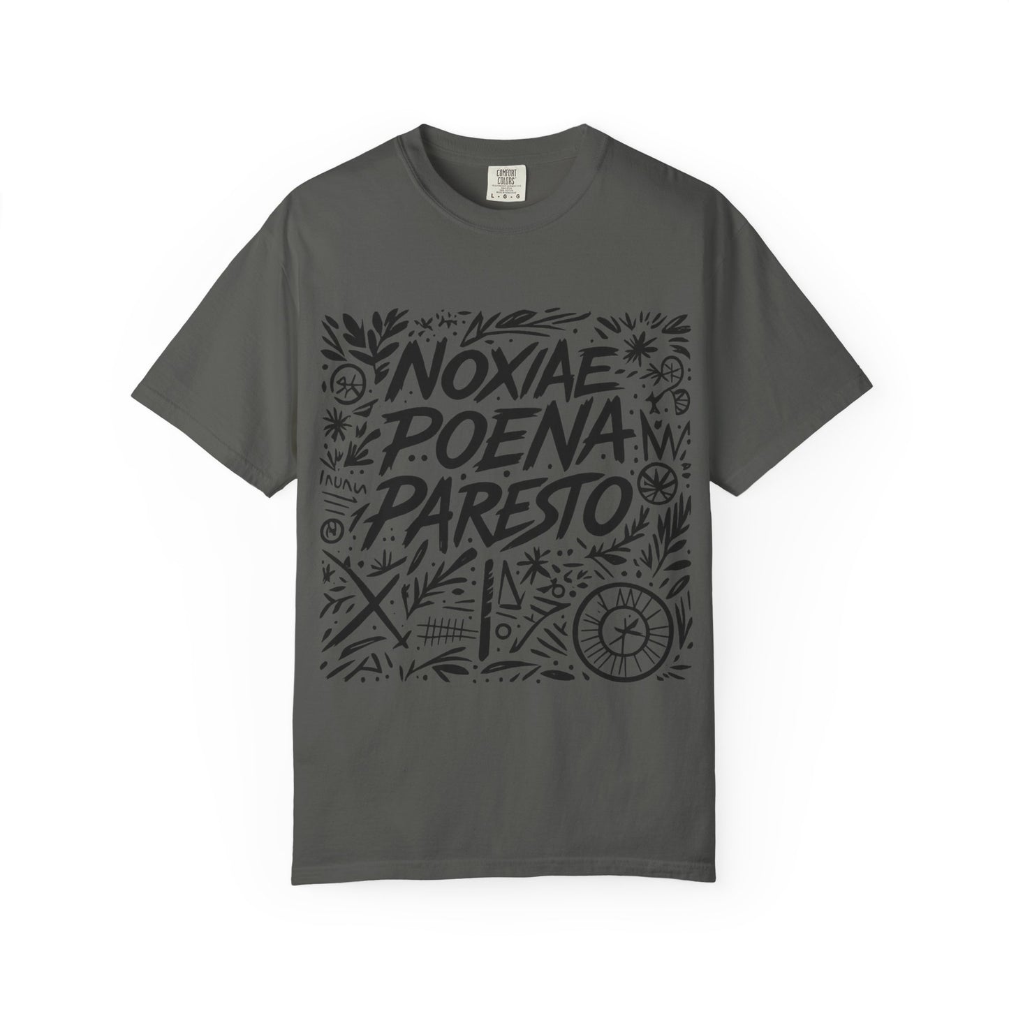 Garment-Dyed Unisex T-Shirt - Noxiae Poena Paresto with Apple Design