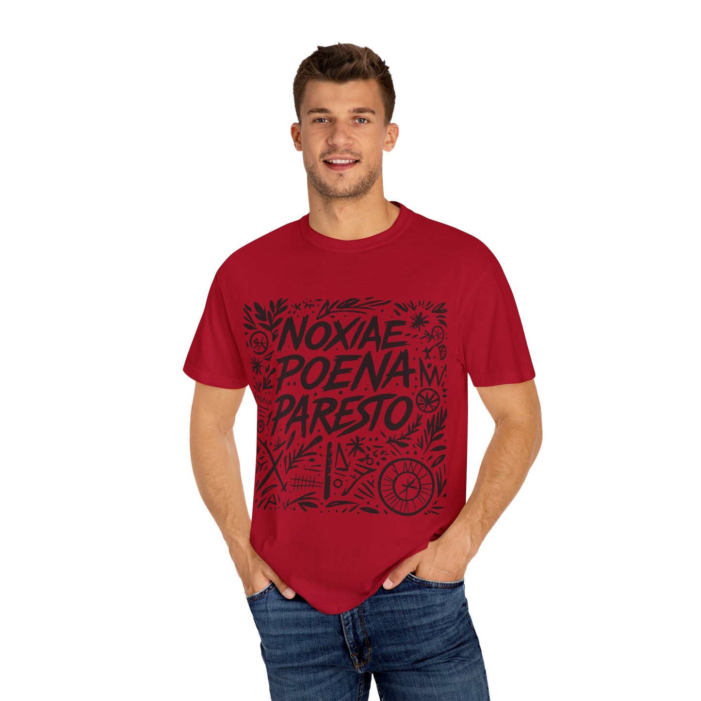 Garment-Dyed Unisex T-Shirt - Noxiae Poena Paresto with Apple Design