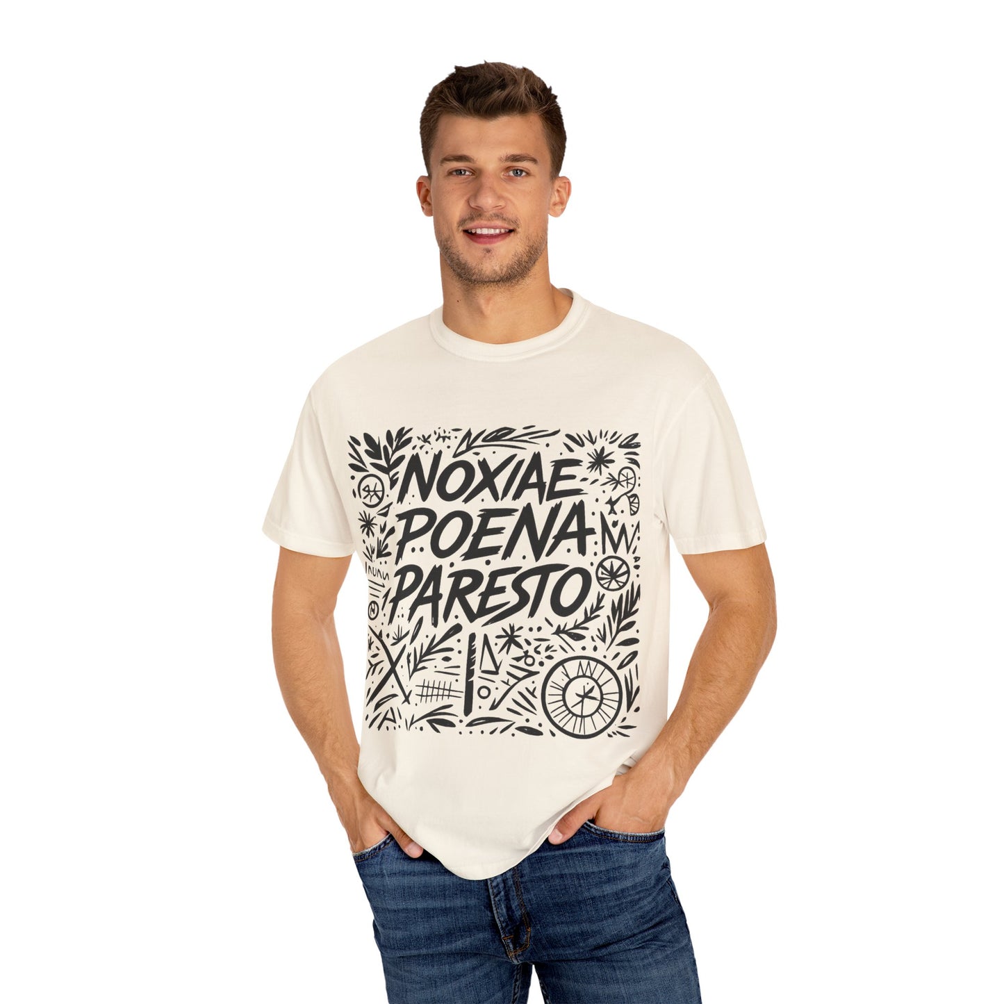 Garment-Dyed Unisex T-Shirt - Noxiae Poena Paresto with Apple Design