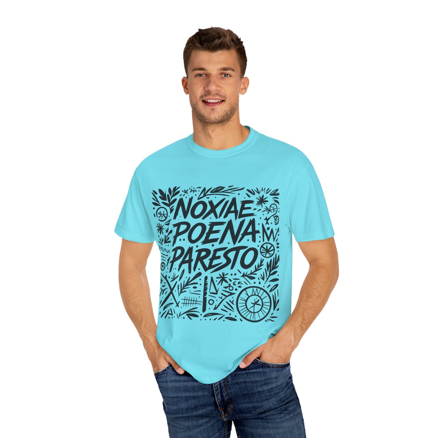 Garment-Dyed Unisex T-Shirt - Noxiae Poena Paresto with Apple Design