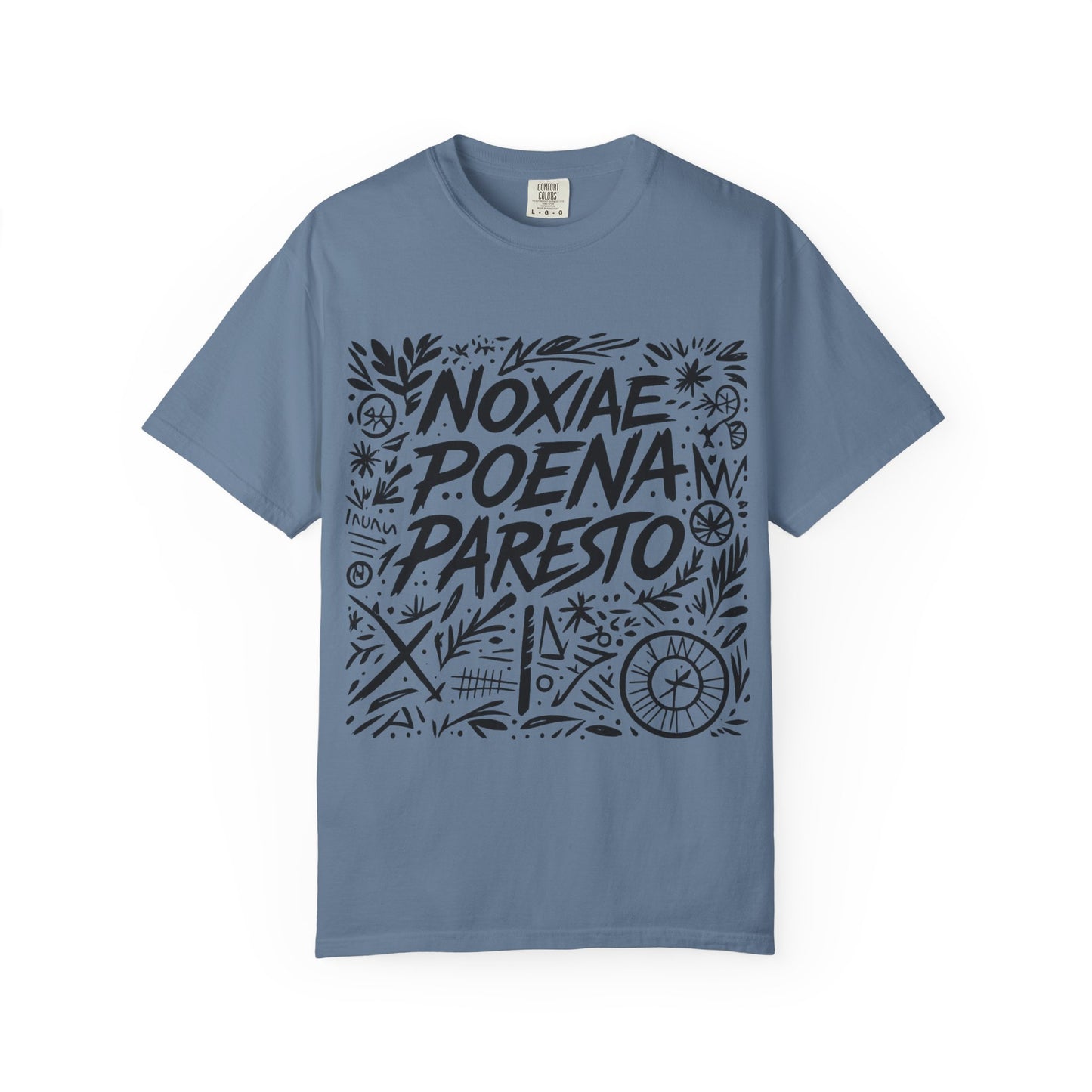 Garment-Dyed Unisex T-Shirt - Noxiae Poena Paresto with Apple Design