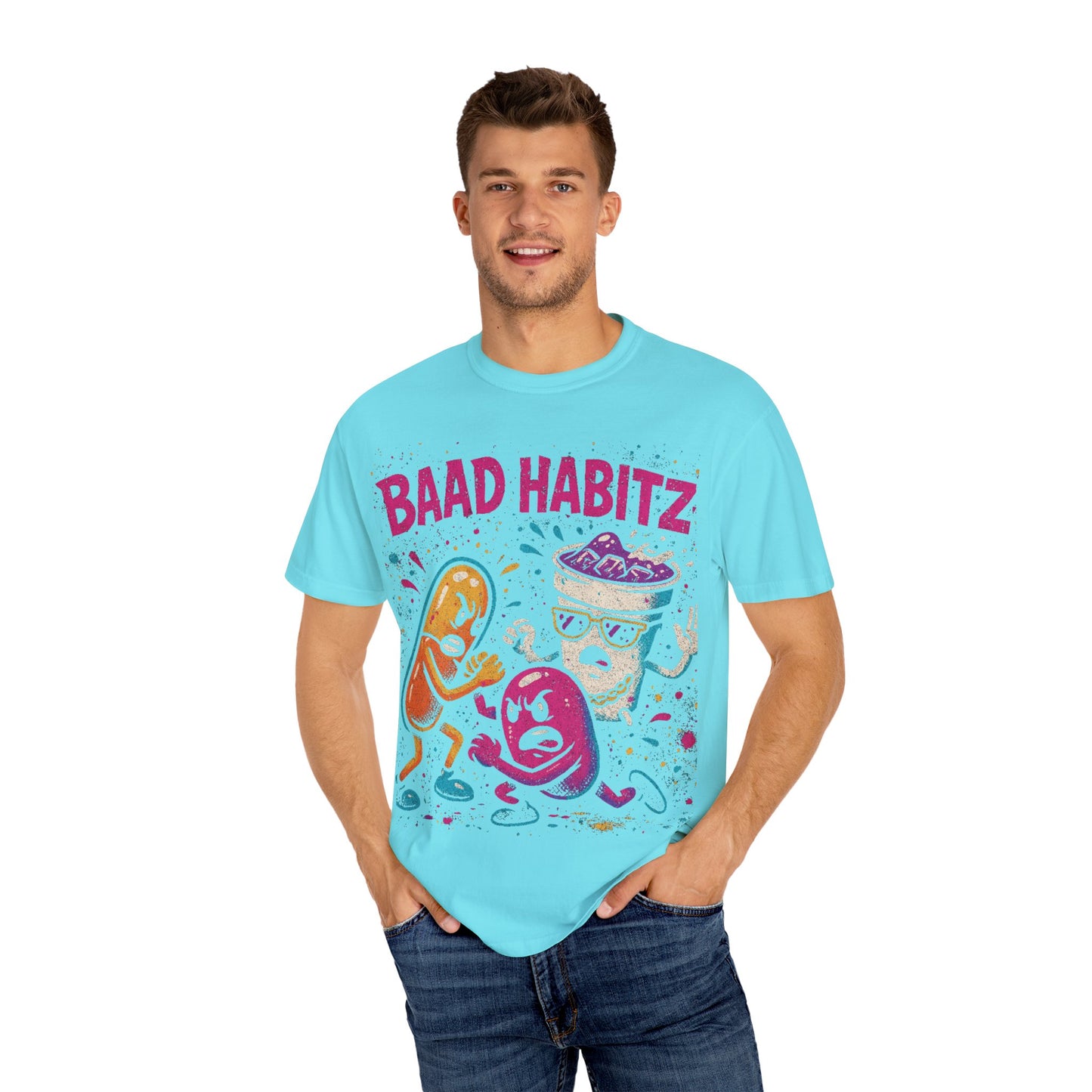 Unisex Garment-Dyed T-Shirt with 'Baad Habitz' Graphic - Fun, Playful Design for Casual Wear