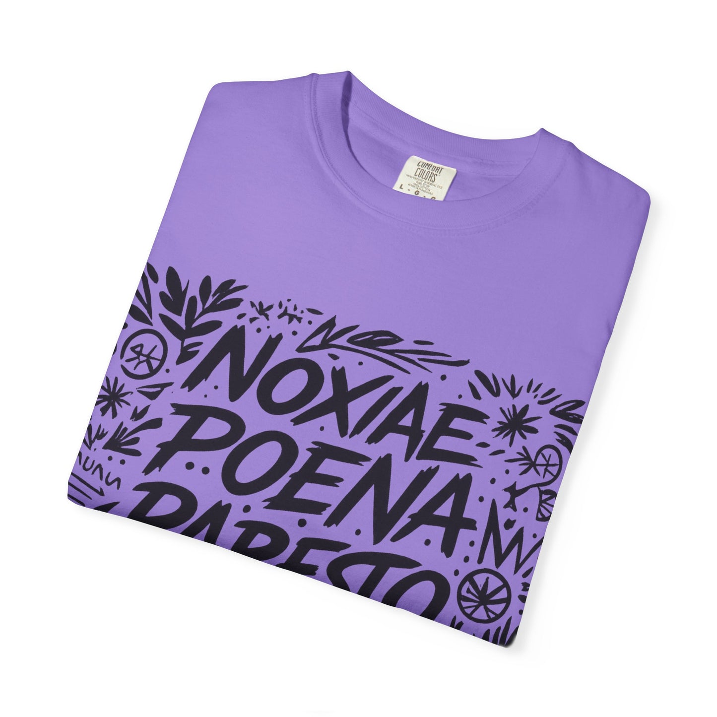 Garment-Dyed Unisex T-Shirt - Noxiae Poena Paresto with Apple Design