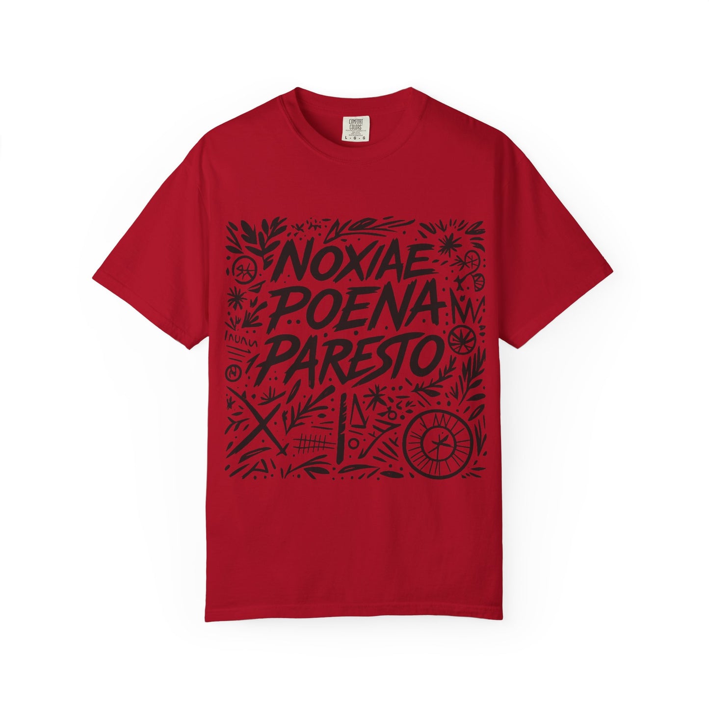 Garment-Dyed Unisex T-Shirt - Noxiae Poena Paresto with Apple Design
