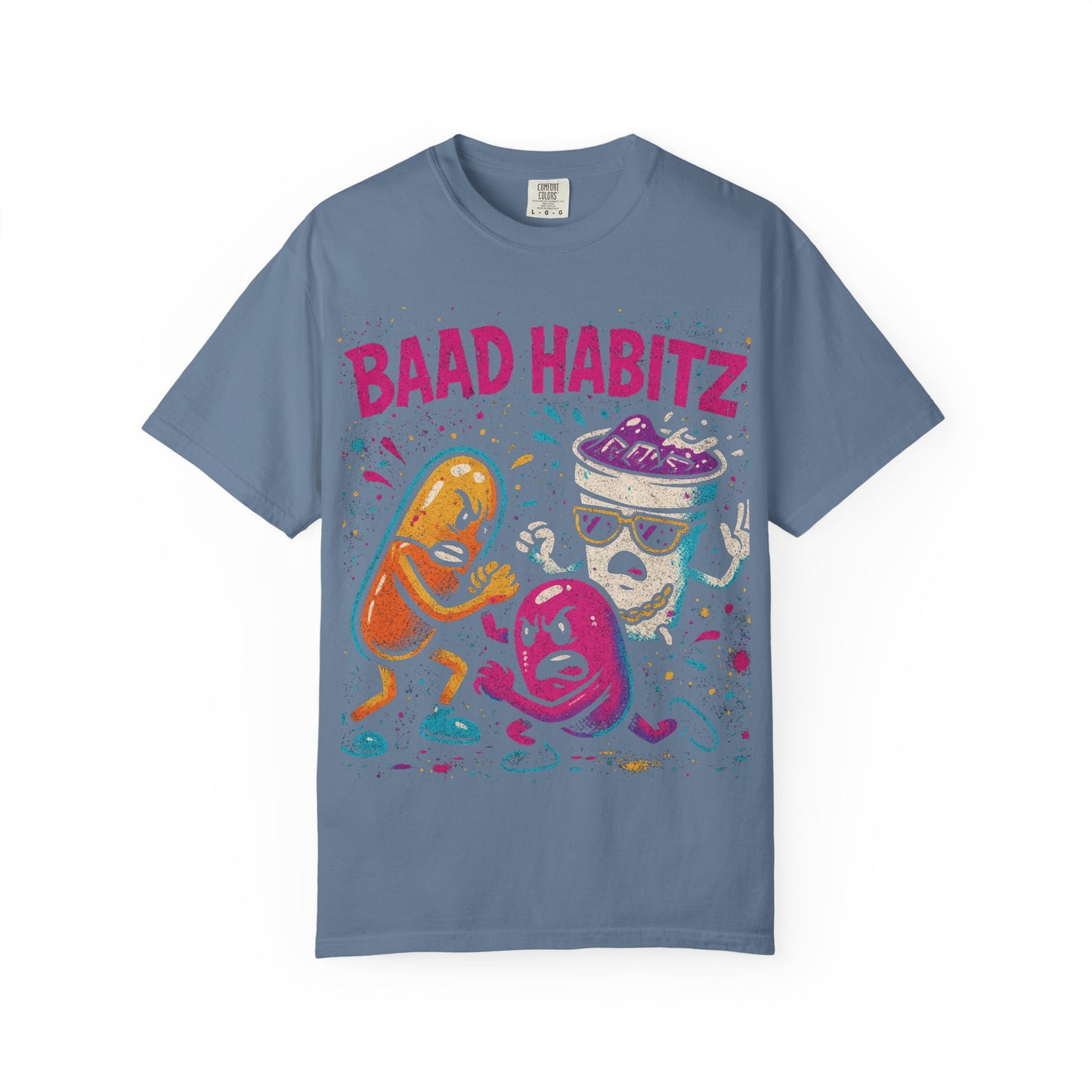 Unisex Garment-Dyed T-Shirt with 'Baad Habitz' Graphic - Fun, Playful Design for Casual Wear