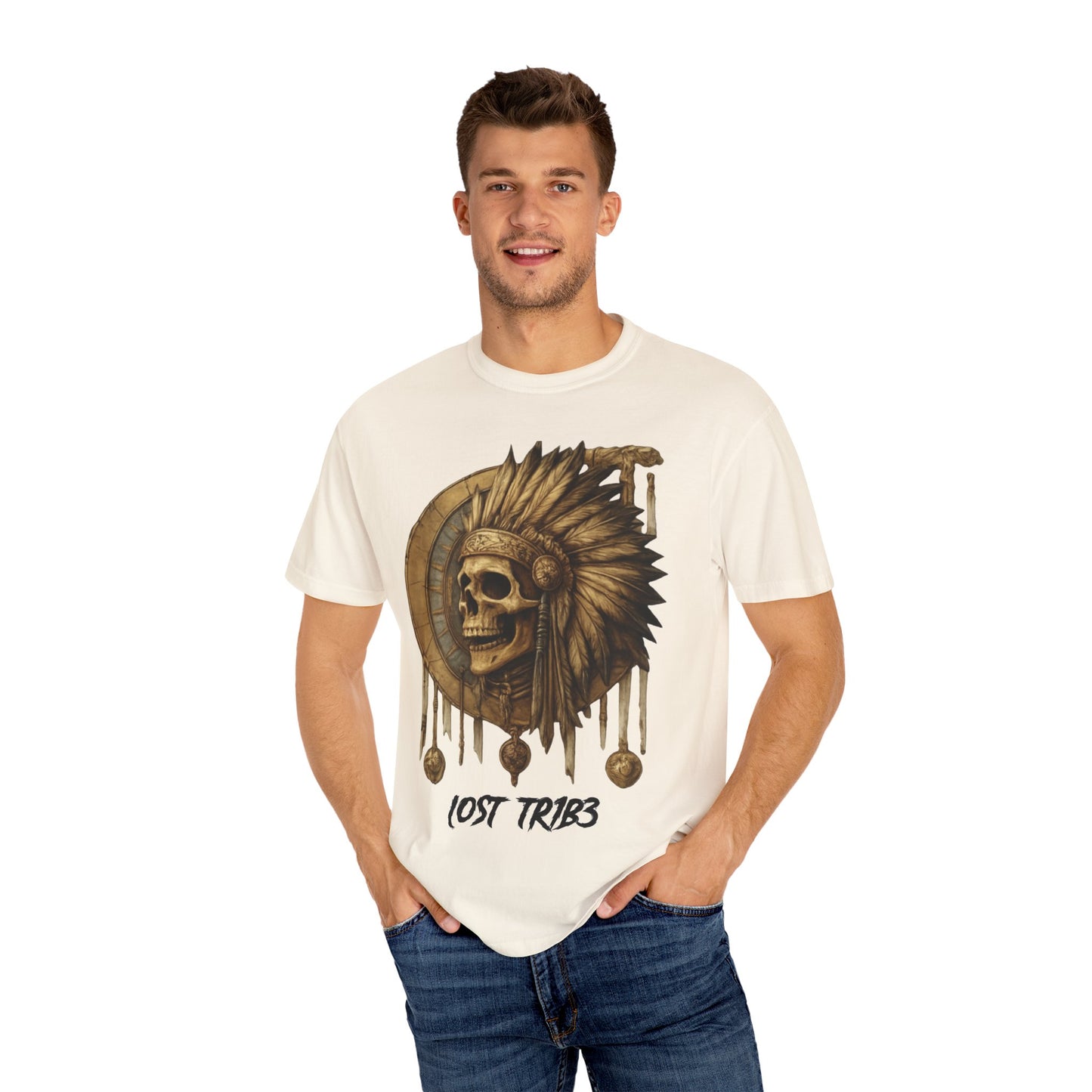 Unisex Garment-Dyed T-Shirt - 'Lost Tribe' Skull Design
