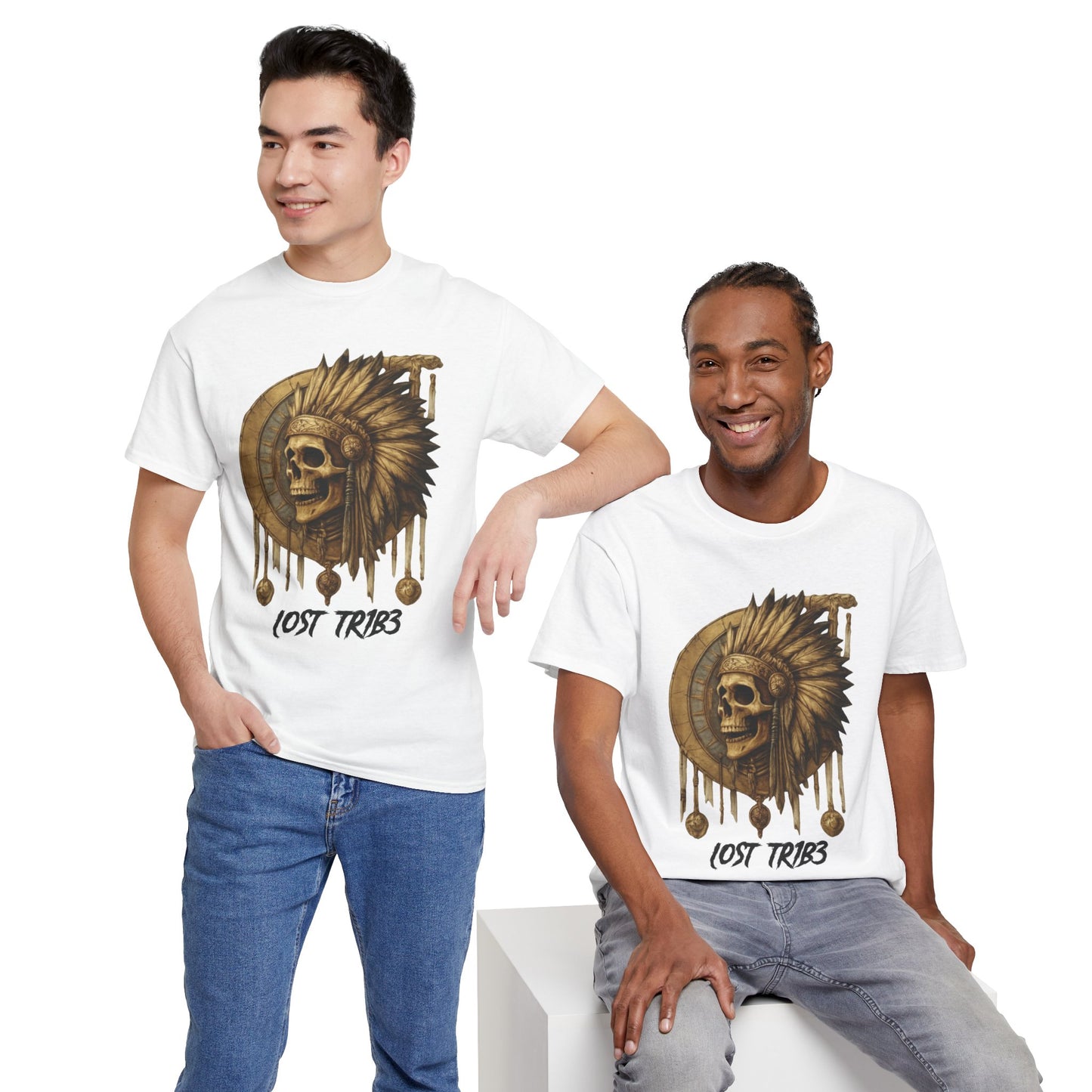Unisex Heavy Cotton Tee - Lost Tribe Skull Design