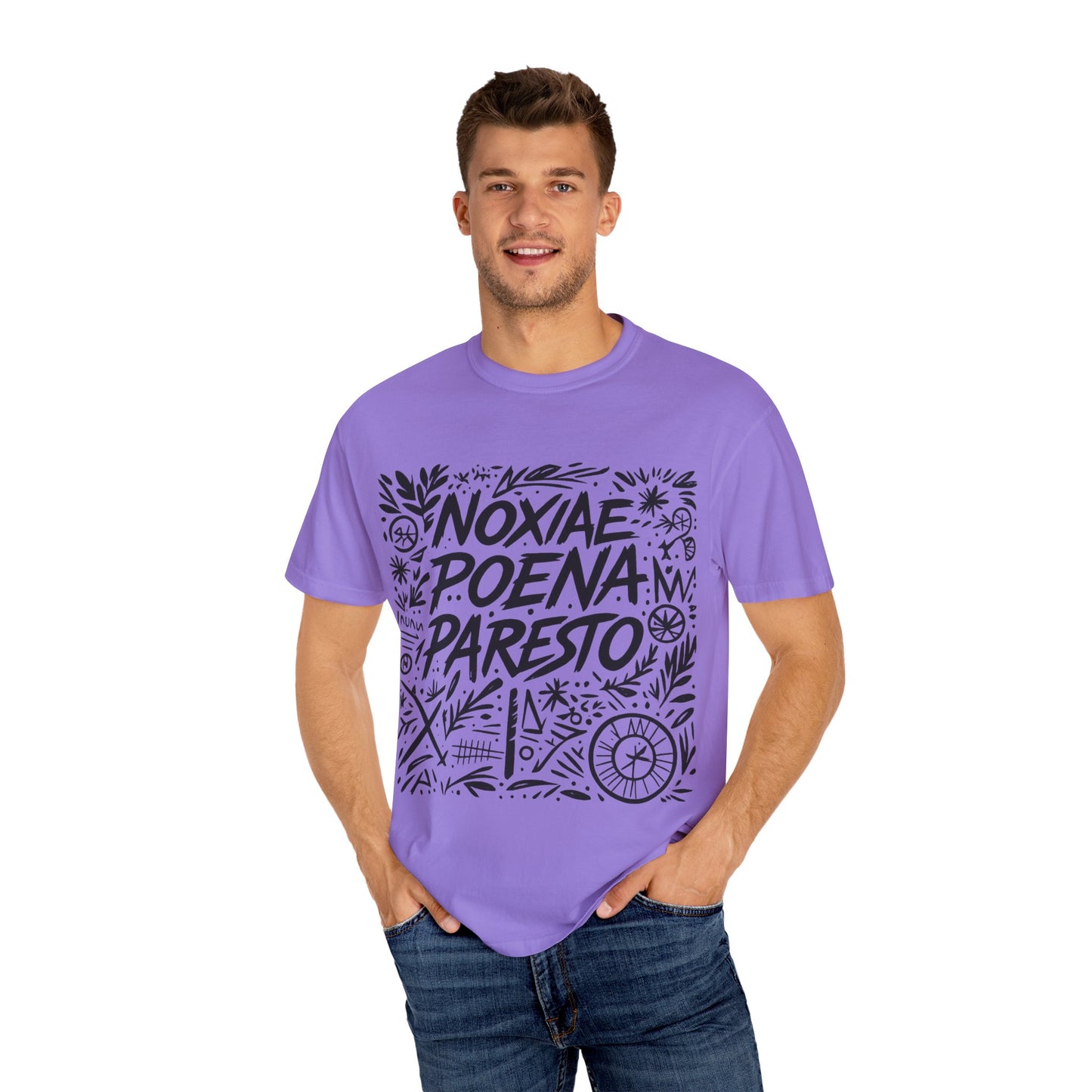 Garment-Dyed Unisex T-Shirt - Noxiae Poena Paresto with Apple Design