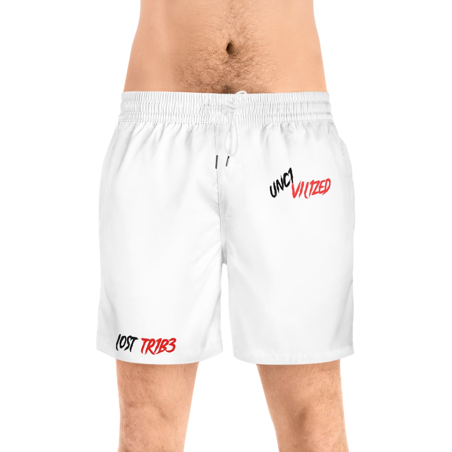 Men's Mid-Length Swim Shorts - Casual Beachwear with Bold Graphics