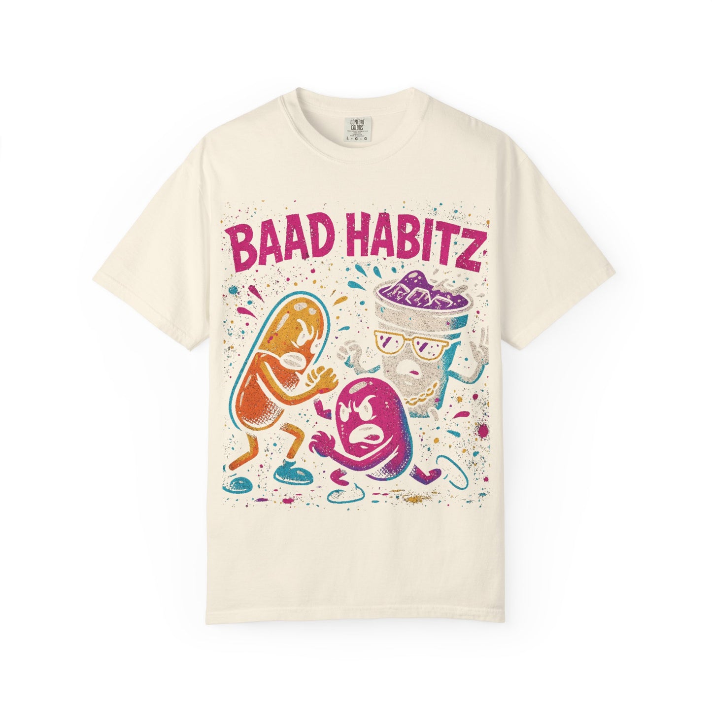 Unisex Garment-Dyed T-Shirt with 'Baad Habitz' Graphic - Fun, Playful Design for Casual Wear