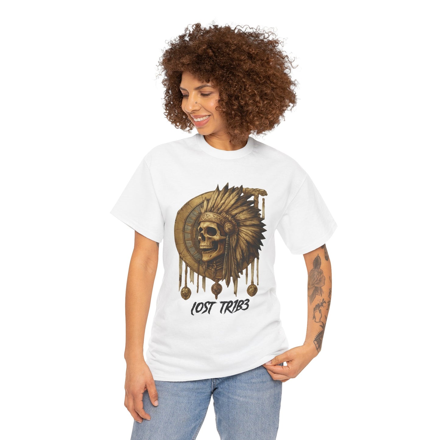 Unisex Heavy Cotton Tee - Lost Tribe Skull Design