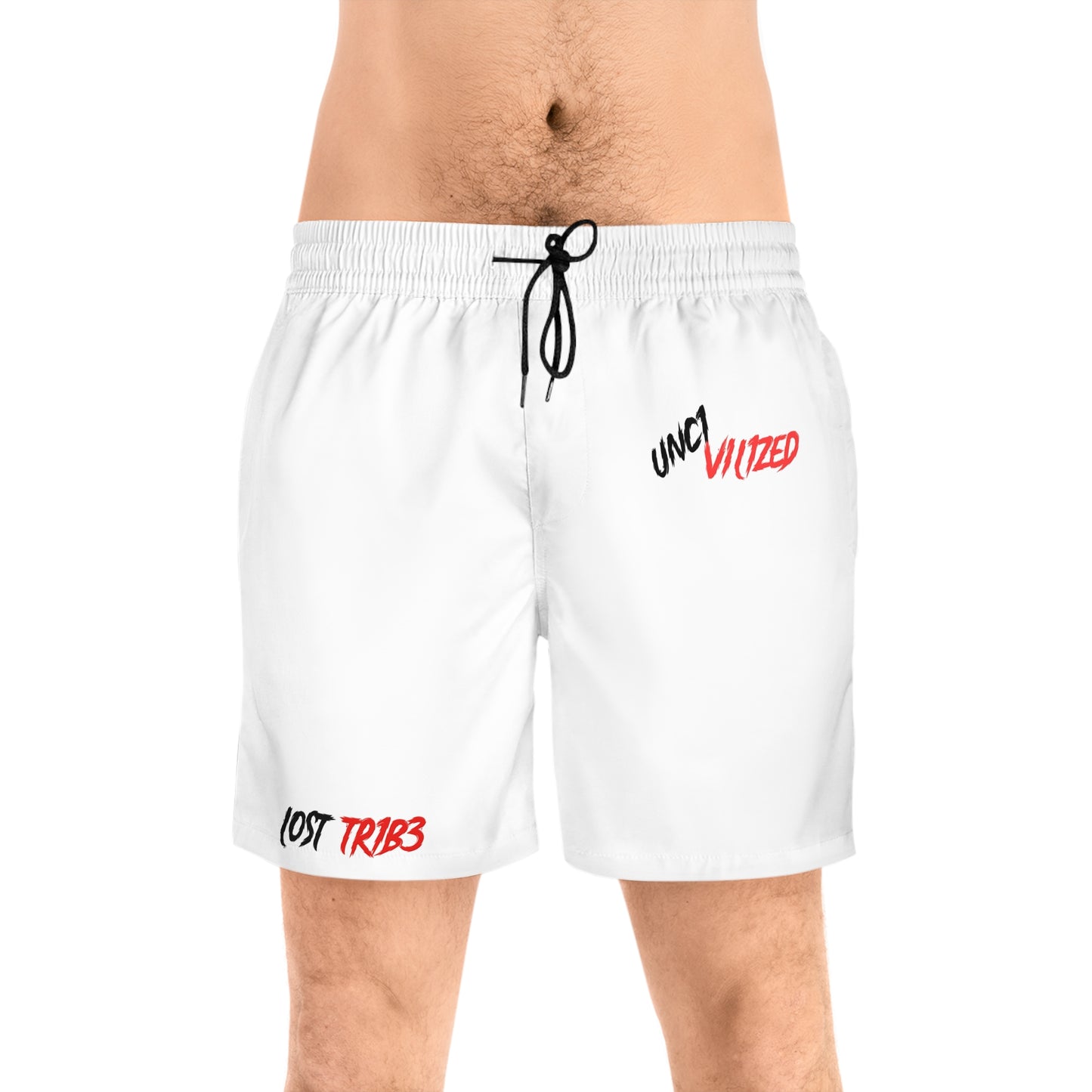 Men's Mid-Length Swim Shorts - Casual Beachwear with Bold Graphics
