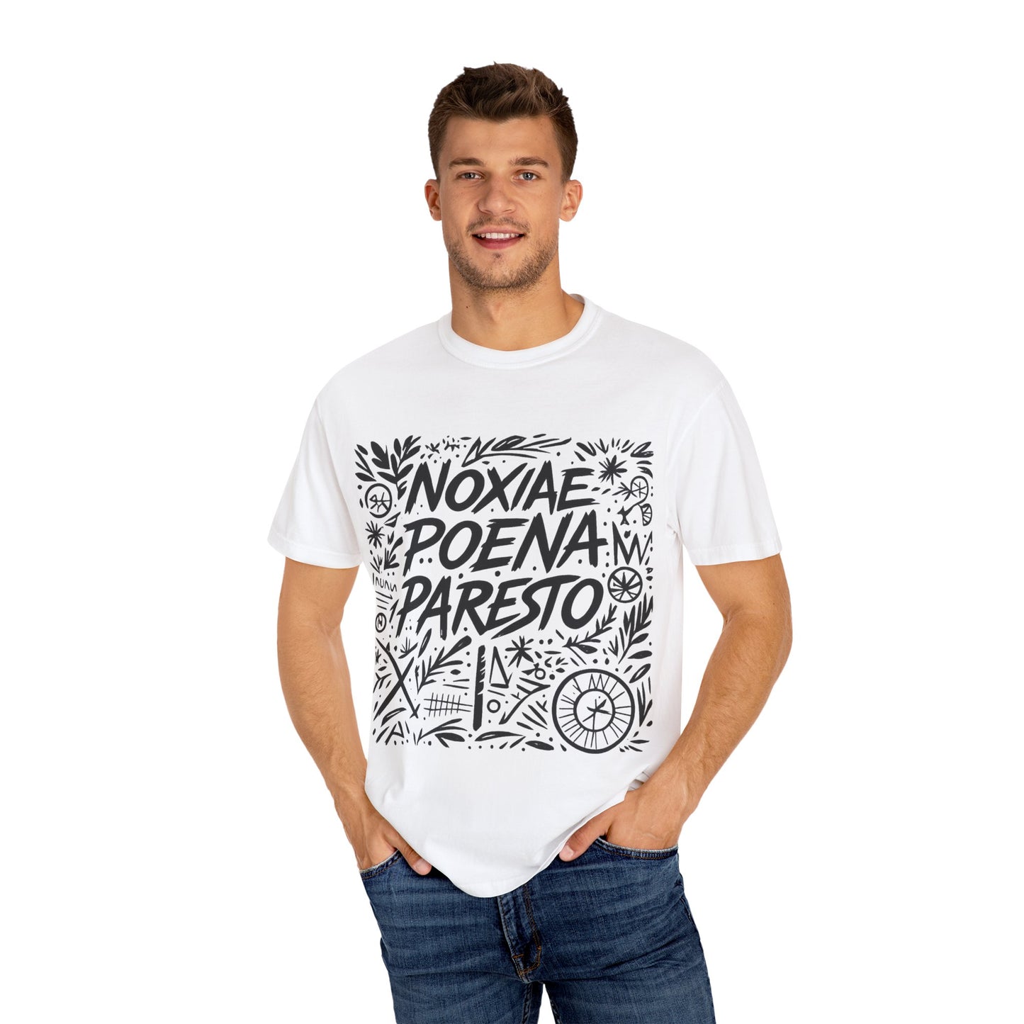 Garment-Dyed Unisex T-Shirt - Noxiae Poena Paresto with Apple Design