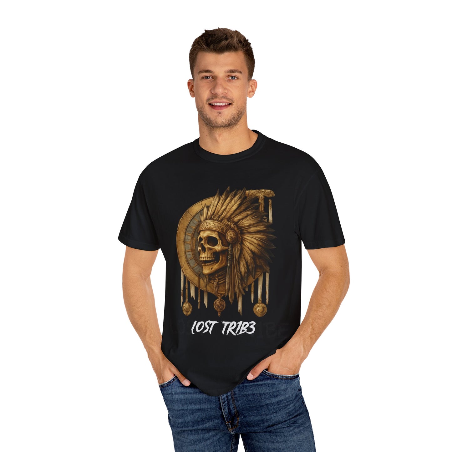 Unisex Garment-Dyed T-Shirt - 'Lost Tribe' Skull Design