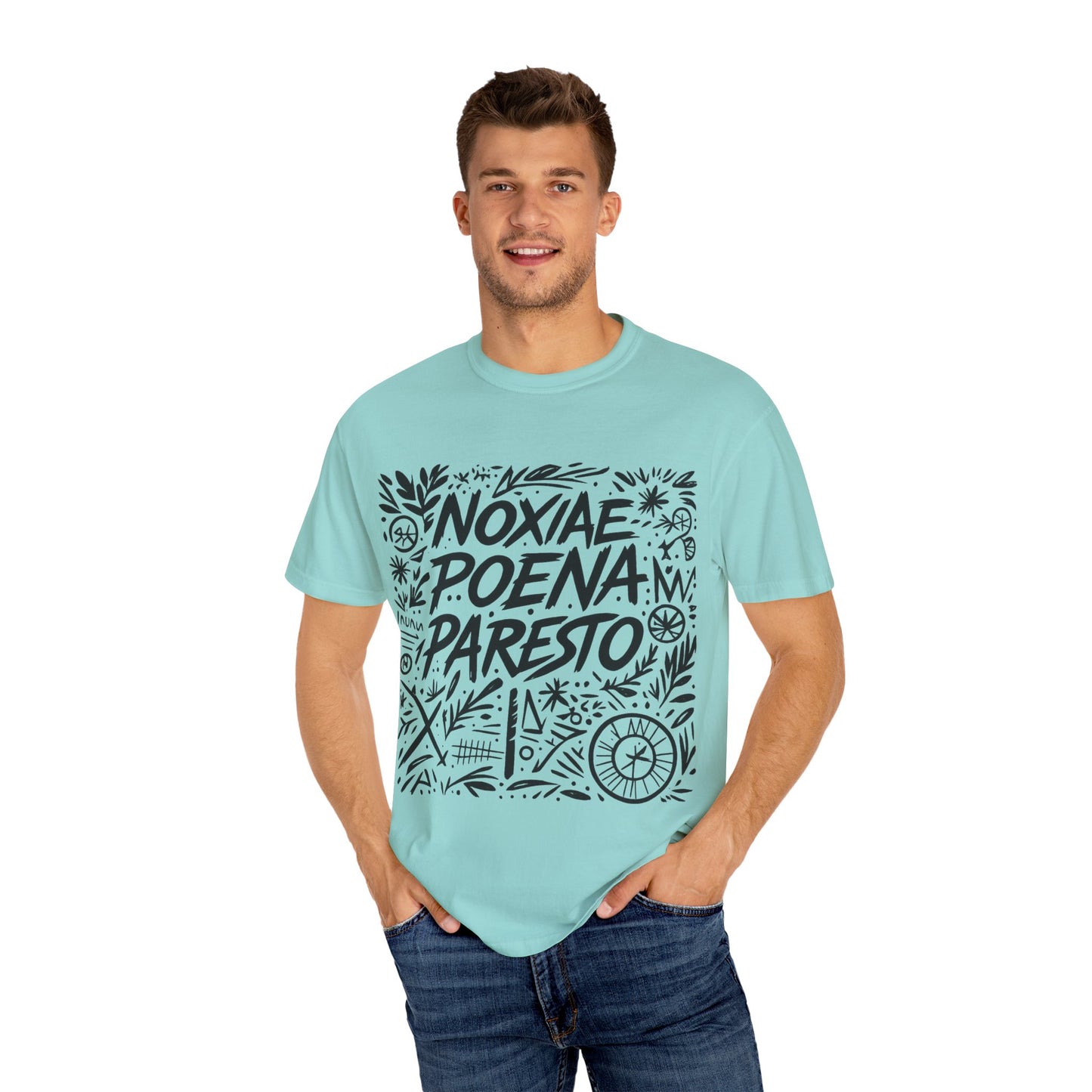 Garment-Dyed Unisex T-Shirt - Noxiae Poena Paresto with Apple Design