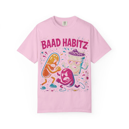 Unisex Garment-Dyed T-Shirt with 'Baad Habitz' Graphic - Fun, Playful Design for Casual Wear