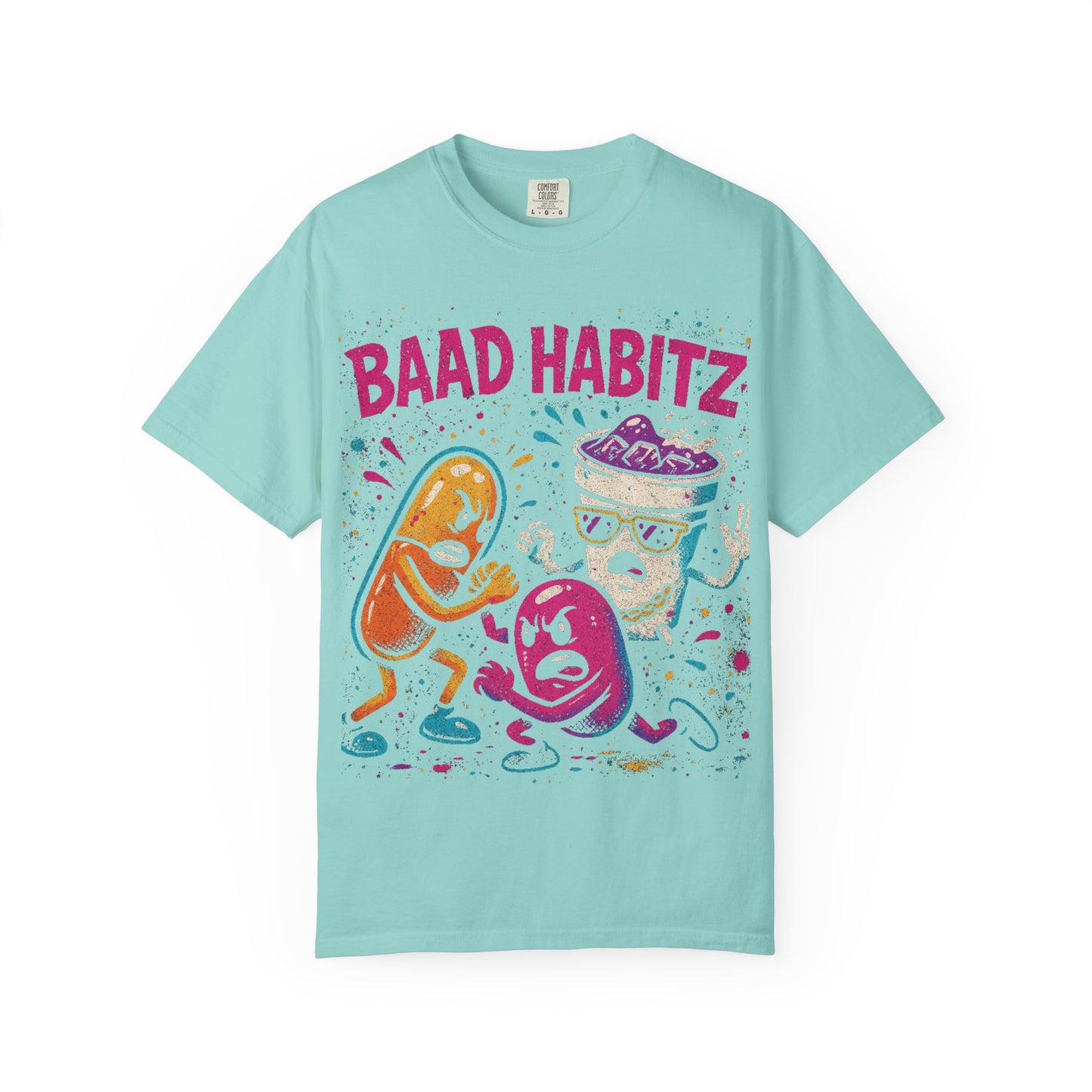 Unisex Garment-Dyed T-Shirt with 'Baad Habitz' Graphic - Fun, Playful Design for Casual Wear