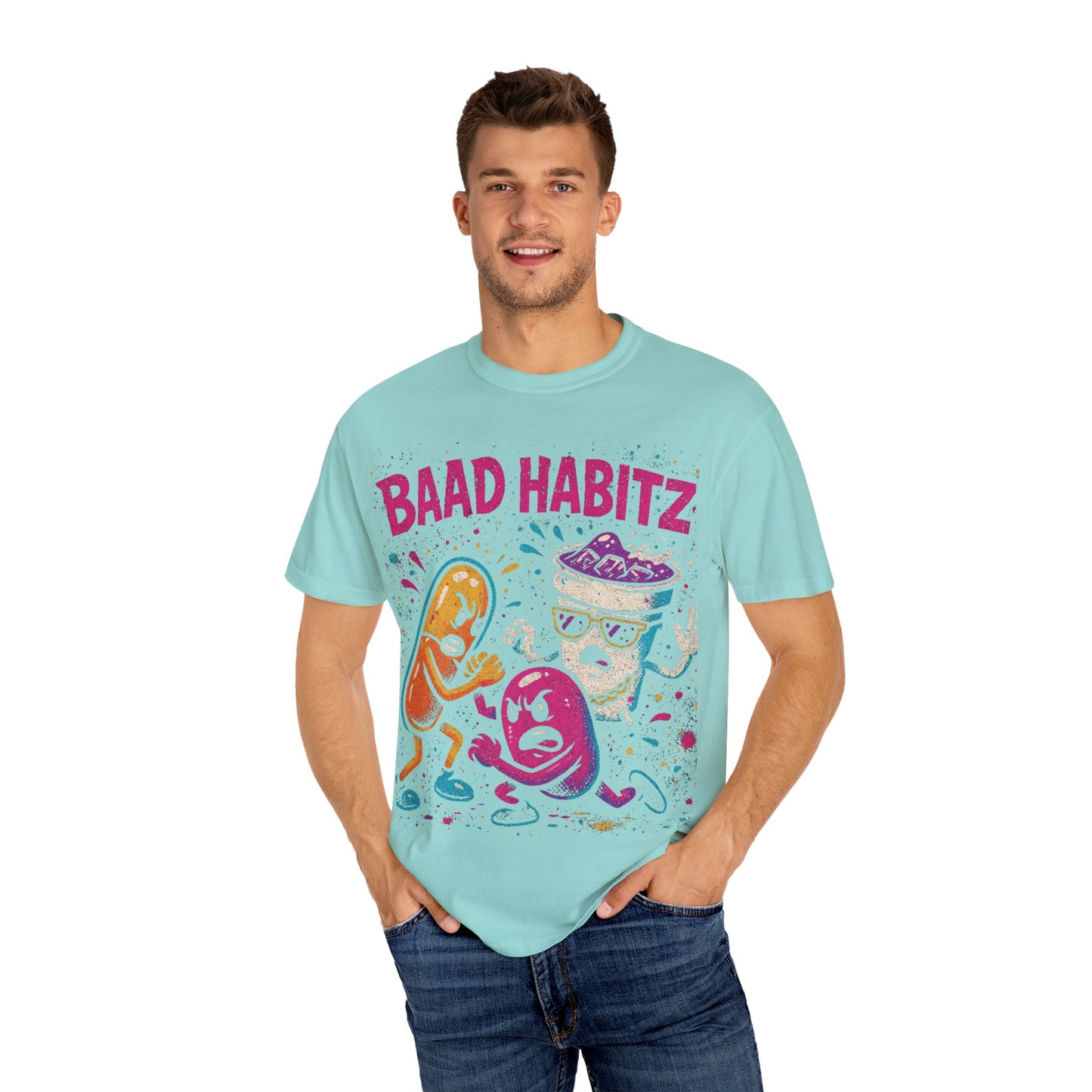 Unisex Garment-Dyed T-Shirt with 'Baad Habitz' Graphic - Fun, Playful Design for Casual Wear