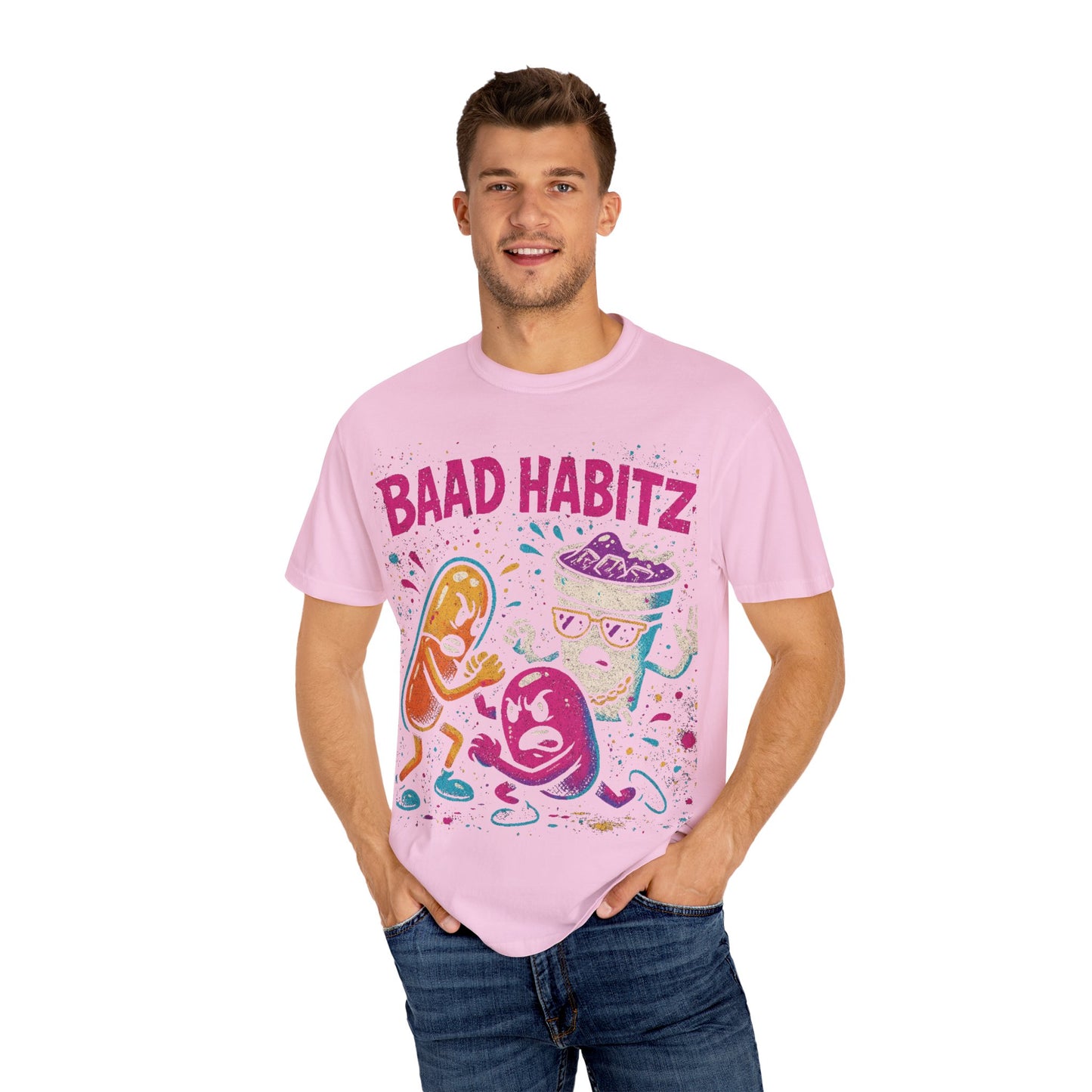 Unisex Garment-Dyed T-Shirt with 'Baad Habitz' Graphic - Fun, Playful Design for Casual Wear