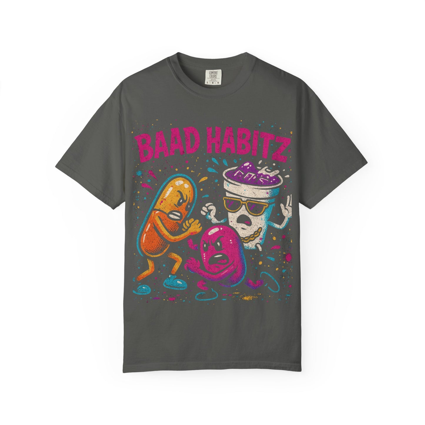 Unisex Garment-Dyed T-Shirt with 'Baad Habitz' Graphic - Fun, Playful Design for Casual Wear