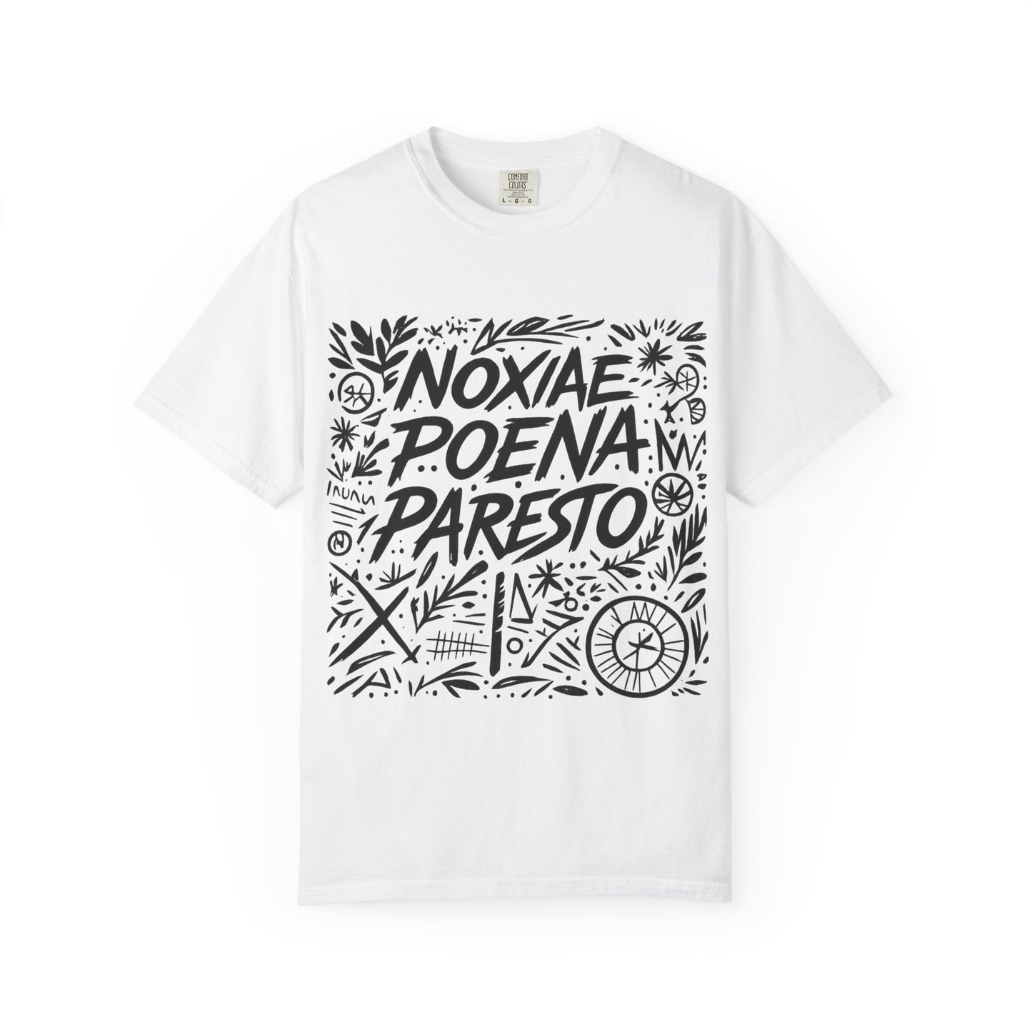 Garment-Dyed Unisex T-Shirt - Noxiae Poena Paresto with Apple Design