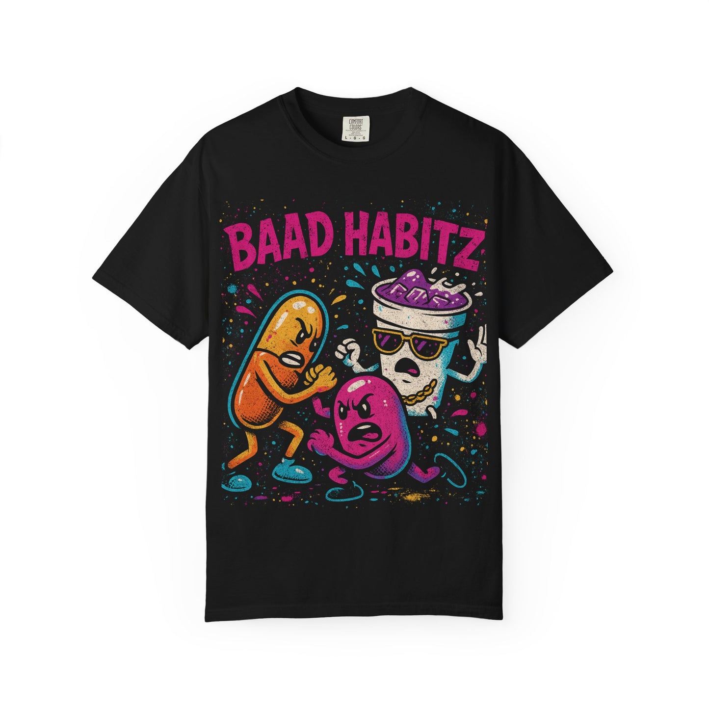 Unisex Garment-Dyed T-Shirt with 'Baad Habitz' Graphic - Fun, Playful Design for Casual Wear