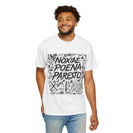 Garment-Dyed Unisex T-Shirt - Noxiae Poena Paresto with Apple Design