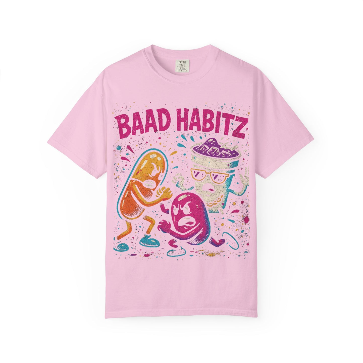 Unisex Garment-Dyed T-Shirt with 'Baad Habitz' Graphic - Fun, Playful Design for Casual Wear